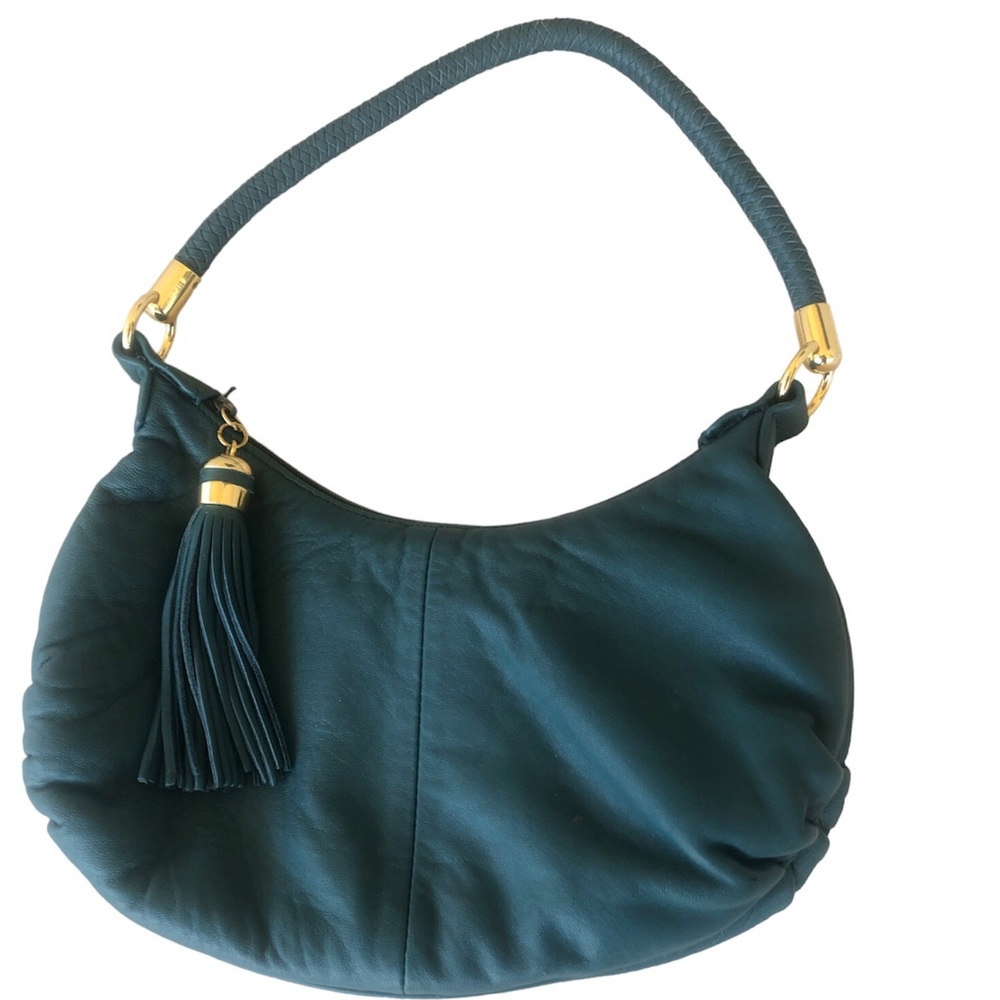 Great American Leatherworks Green Handbag Gold Hardware Tassel Braided Handle